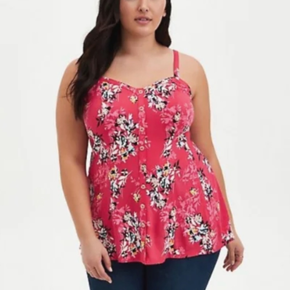 Torrid - Fit And Flare Slub Button-Front Floral Sleeveless Cami Tank Top - 1X